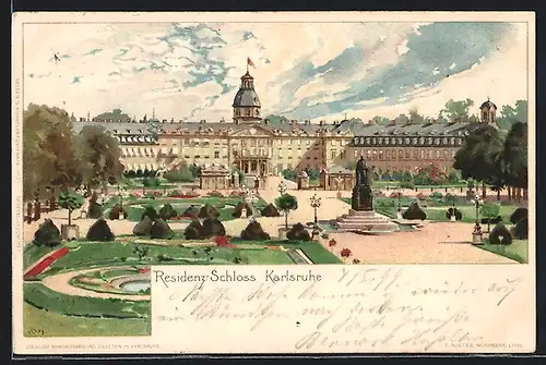 Künstler-AK Heinrich Kley: Karlsruhe, Residenz-Schloss mit Garten