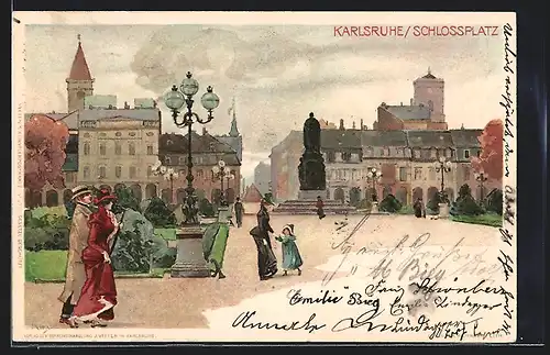 Künstler-AK Heinrich Kley: Karlsruhe, Schlossplatz mit Leuten