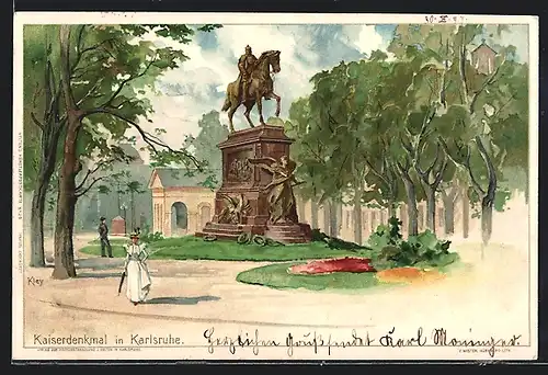 Künstler-AK K. Mutter: Karlsruhe, Kaiserdenkmal