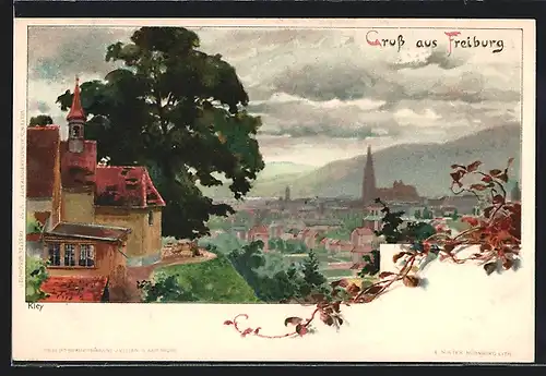 Künstler-AK Heinrich Kley: Freiburg, Totalansicht