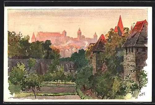 Künstler-AK Heinrich Kley: Nürnberg, Blick vom Spittlertorgraben