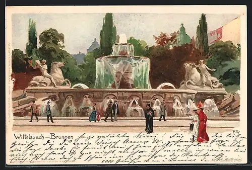 Künstler-AK Heinrich Kley: München, Wittelsbacher Brunnen