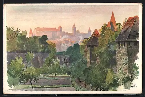 Künstler-AK Heinrich Kley: Nürnberg, Blick vom Spittlertorgraben