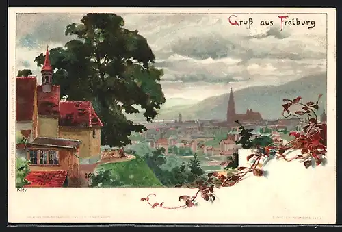 Künstler-AK Heinrich Kley: Freiburg, Totalansicht