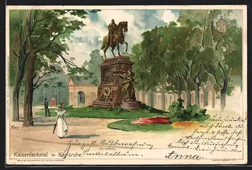 Künstler-AK K. Mutter: Karlsruhe, Kaiserdenkmal