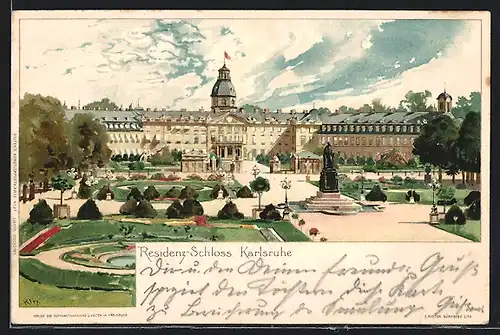 Künstler-AK Heinrich Kley: Karlsruhe, Residenz-Schloss mit Garten