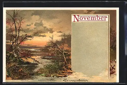 Künstler-AK Theodor Guggenberger: Novemberlandschaft im Abendlicht