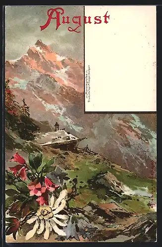 Künstler-AK T.Guggenberger: Monatsgrüsse, August, in den Bergen
