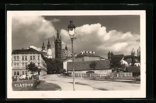 AK Klatovy, Strassenansicht gegen Turm