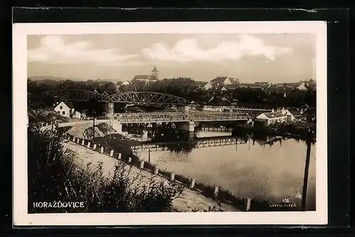 AK Horazdovice, Teilansicht mit Brücke