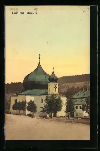 AK Eisenstein, Ortspartie mit Kirche