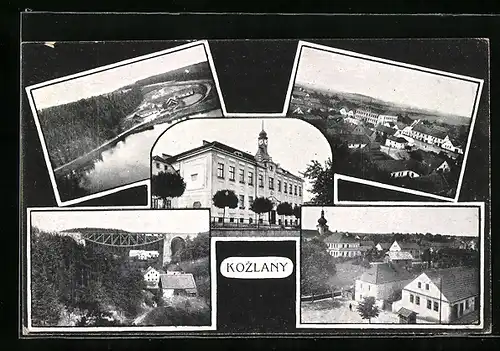 AK Kozlany, Rathaus, Brücke, Häuser in der Stadt