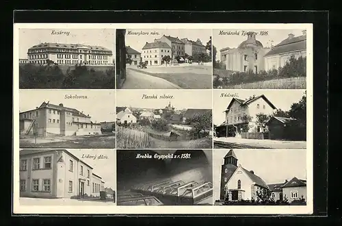 AK Kralovice, Kasarny, Masarykovo nam, Sokolovna, Lidovy dum, Plasska silnice, Nadrazi, Mariaska Tynice, Hrobka Gryspeku