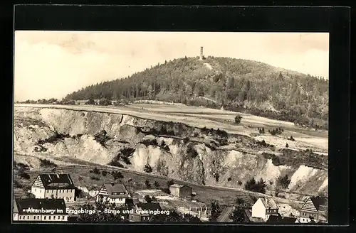 AK Altenberg /Erzgebirge, Ortsansicht, Binge und Geisingberg