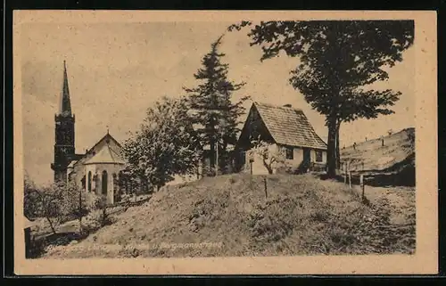 AK Altenberg /Erzgebirge, Kirche und Bergmannshaus