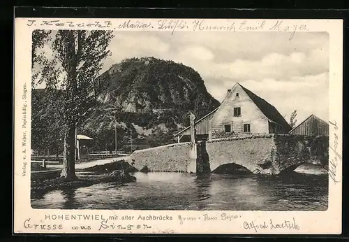 AK Hohentwiel, Uferpartie mit alter Aachbrücke