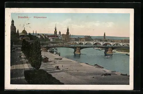 AK Dresden, Elbpanorama mit Brücke