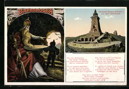 AK Kyffhäuser, Denkmal Kaiser-Wilhelm I. und die Legende von Barbarossa