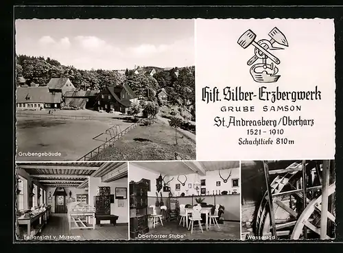 AK St. Andreasberg /Oberharz, Hist. Silber-Erzbergwerk, Grubengebäude, Innenansichten Oberharzer Stube und Museum