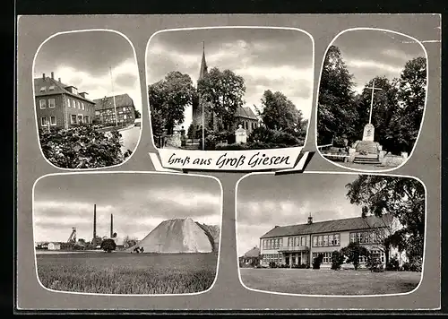 AK Gross Giesen, Kirche, Grabmal, Strassenpartie