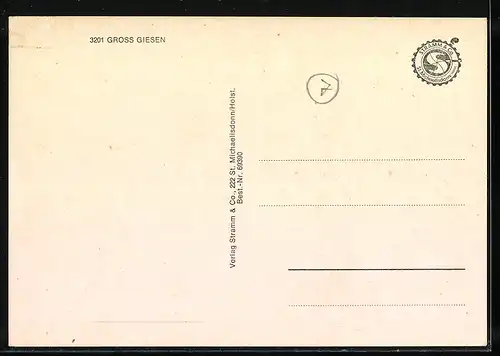 AK Gross Giesen, Kirche, Grabmal, Strassenpartie