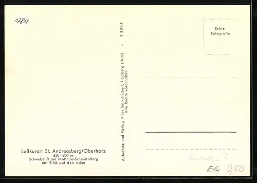 AK St. Andreasberg /Oberharz, Schwebelift am Matthias-Schmidt-Berg mit Blick auf den Acker