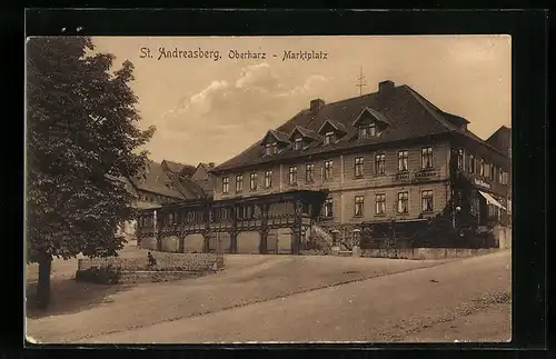 AK St. Andreasberg, Marktplatz mit Hotel Rathaus