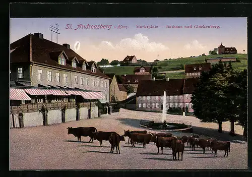 AK St. Andreasberg, Marktplatz mit Rathaus