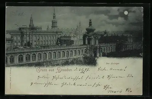 Mondschein-AK Dresden, Zwinger aus der Vogelschau