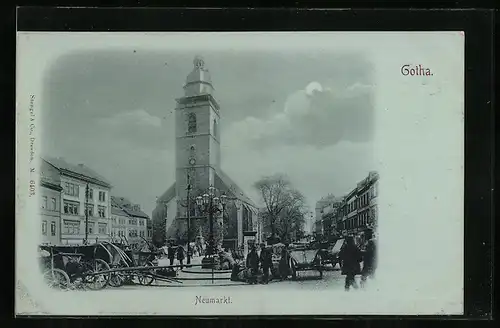 Mondschein-AK Gotha, Neumarkt mit Karren und Kirche