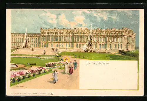 Lithographie Ansicht vom Schloss Herren-Chiemsee