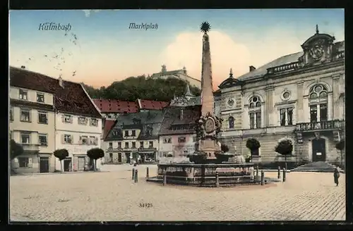AK Kulmbach, Marktplatz mit Obelisk