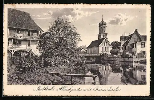 AK Messkirch, Ablachpartie mit Brücke und Frauenkirche