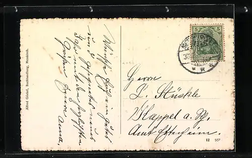 AK Messkirch, Ablachpartie mit Brücke und Frauenkirche