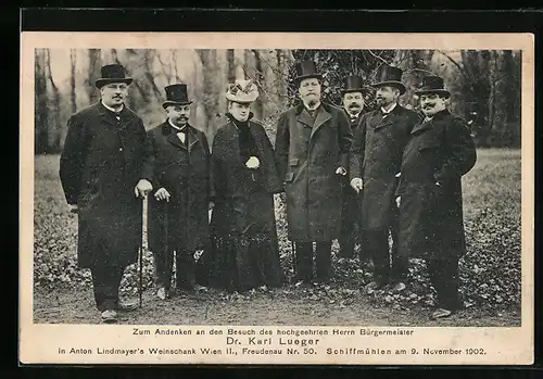 AK Wien, Besuch des Bürgermeisters Dr. Karl Lueger in Anton Lindmayer`s Weinschank Gasthaus 1902