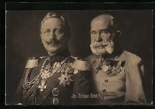AK Zweibund zwischen Kaiser Franz Josef I. von Österreich & Kaiser Wilhelm II. von Preussen