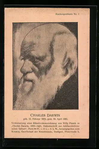 AK Portrait von Charles Darwin, 1809-1882