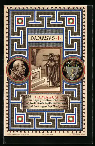 AK Damasus I., Né en Espagne, Élu en 366 mort en 384, Il visite les Catacombes..., Papst
