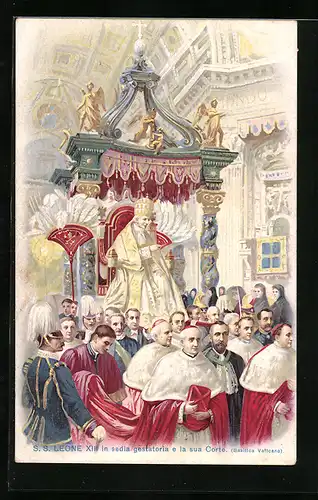 Lithographie Papst Leo XIII. in sedia gestatoria e la sua Corte, Basilica Vaticana