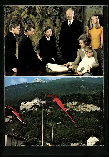 AK Familie des regierenden Fürsten von Liechtenstein und Schloss Vaduz