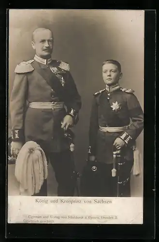 AK König und Kronprinz von Sachsen in Uniformen