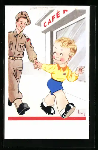 Künstler-AK Kleiner britischer Bengel mit seinem Soldaten-Vater