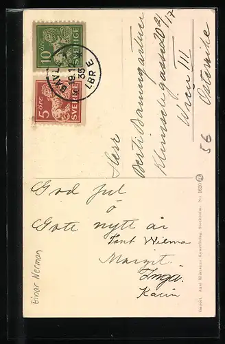 Künstler-AK sign. Nerman: Edelmann hält in jeder Hand einen Brief