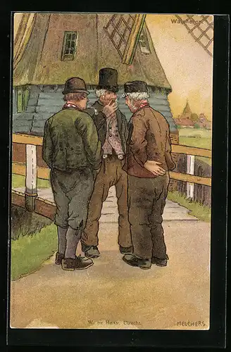 AK Walcheren, Drei Bauern vor einer Mühle