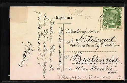 AK Drahanovice, Nádrazi a cetnicka stanice, Kostel, skola a fara, C. K. priv. Cukrovar