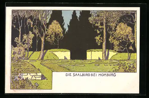 Steindruck-AK Bad Homburg, Die Saalburg