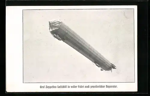 AK Göppingen, Graf Zeppelins Luftschiff in voller Fahrt nach provisorischer Reparatur