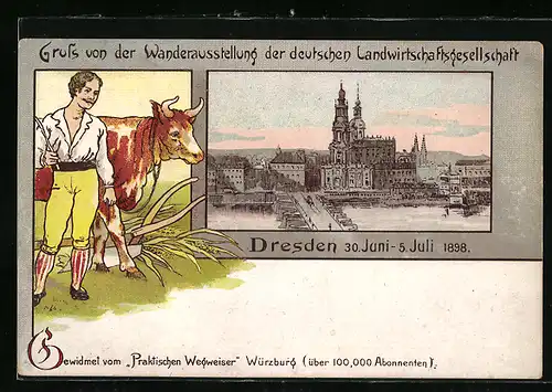 Lithographie Dresden, Wanderausstellung der deutschen Landwirtschaftsgesellschaft 1898, Ansicht mit Hofkirche
