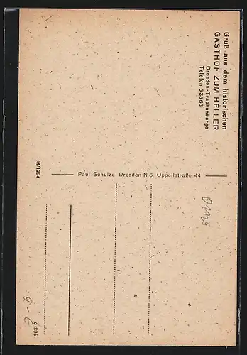 Künstler-AK Dresden-Trachenberge, Der historische Gasthof zum Heller, Inh. Paul Lindner