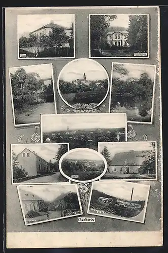 AK Chvalkovice, Villa Dlabola, Skola, Hostinec, Dlabola & Co., Zamek & Obchodni dum